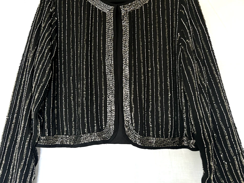 Chaqueta Noche 12/14 Negro Plata Cuentas Mangas Largas Escote Redondo Foto 3 de 4