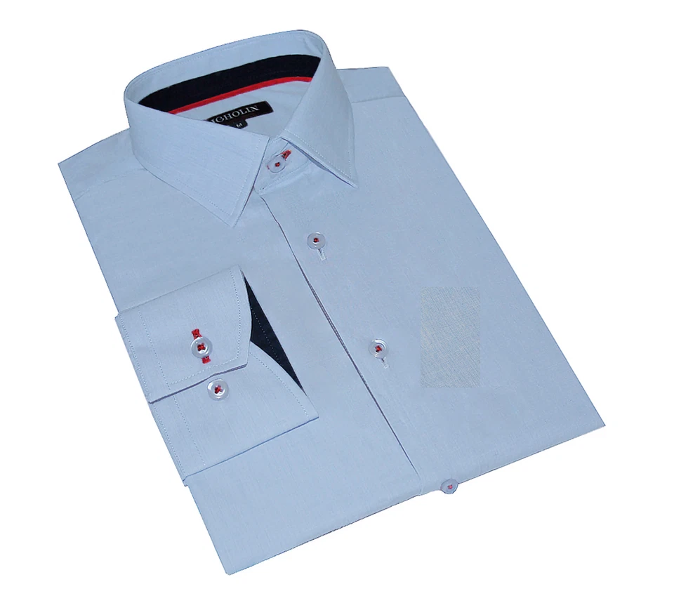 Ugholin Camicia Uomo Slim Fit Cotone Casual Manica Lunga Celeste - Immagine 4 di 4