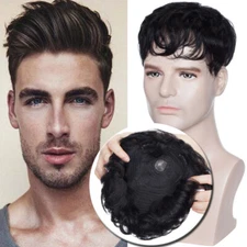 Fine Mono Base Mens Toupee Hairpiece 100% Virgin Human Hair Replacement System