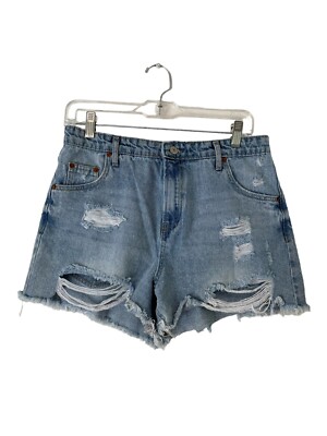 Love Tree Premium Denim Light Wash High Rise Distressed Mom Shorts Large  30W