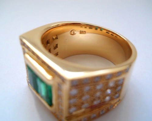 Colombian Emerald-Diamond Men's Ring 2.63 TCW 18K Yellow Gold Fine Jewelry Muzo - Picture 11 of 12