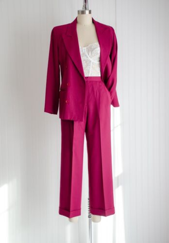 vtg Austin Reed magenta pink wool gabardine pants suit pantsuit - Picture 3 of 7