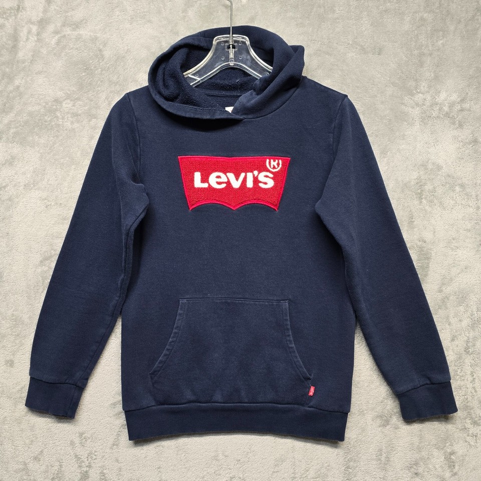 Levis Hoodie Pullover Boys Size 14/16 Blue Long Sleeve Large Logo Skate