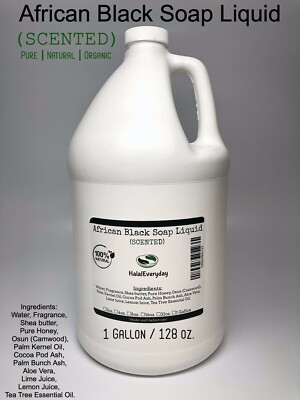 Liquid Raw African Black Soap SCENTED  100% Pure Natural Bath Body Wash 1 GALLON