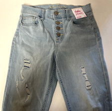Justice Girl  s High Rise Acid Washed Raw Hem Distressed Jegging; Lt Blue, 16