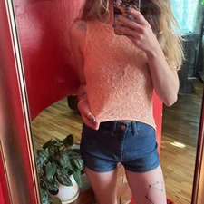 Peach Lace Crop Top With Long Sheer Back