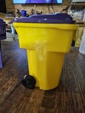 Rehrig Mini Waste Management Trash Cart Desk Yellow/purple Lid
