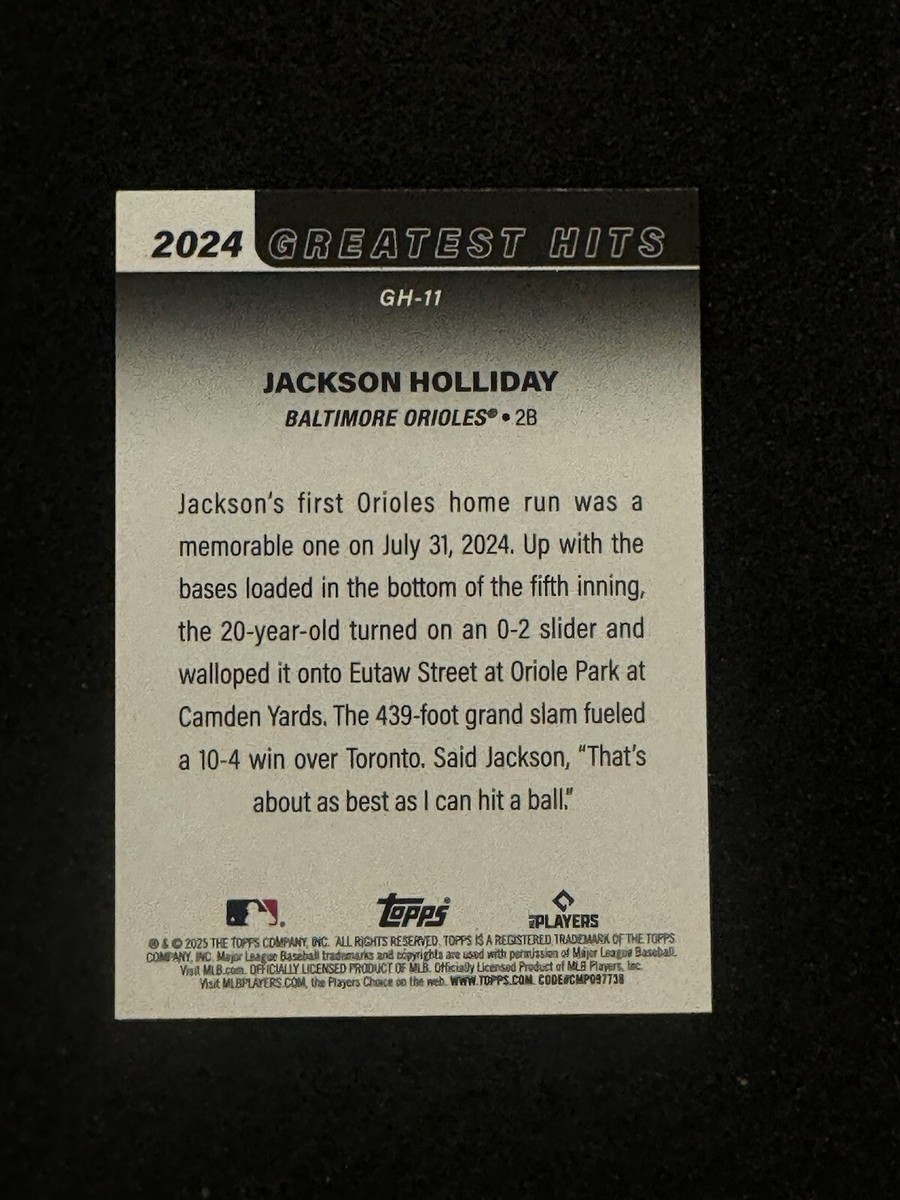 2025 Topps Series 1 #GH-11 Jackson Holliday 2024 Greatest