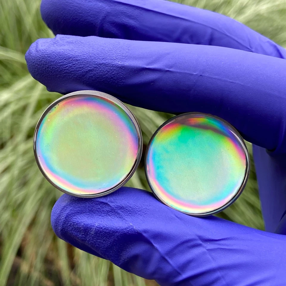 银色全息蛋白石双闪光树脂插头 (MTO-078) 仪表一对 — 第 3/3 张图片