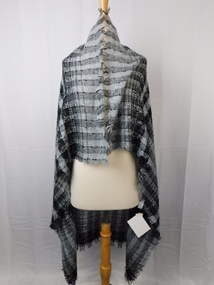 Collection XIIX Oversize Knit Fringe Runway Wrap Scarf Shawl Black