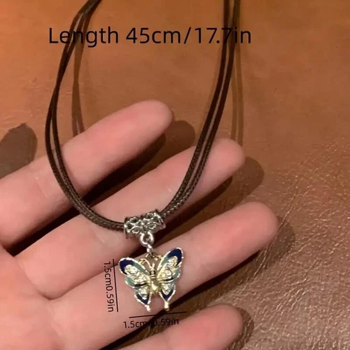 Boho Retro Butterfly Charm Necklace White K Plating Leather Rope Women Gift New image 3