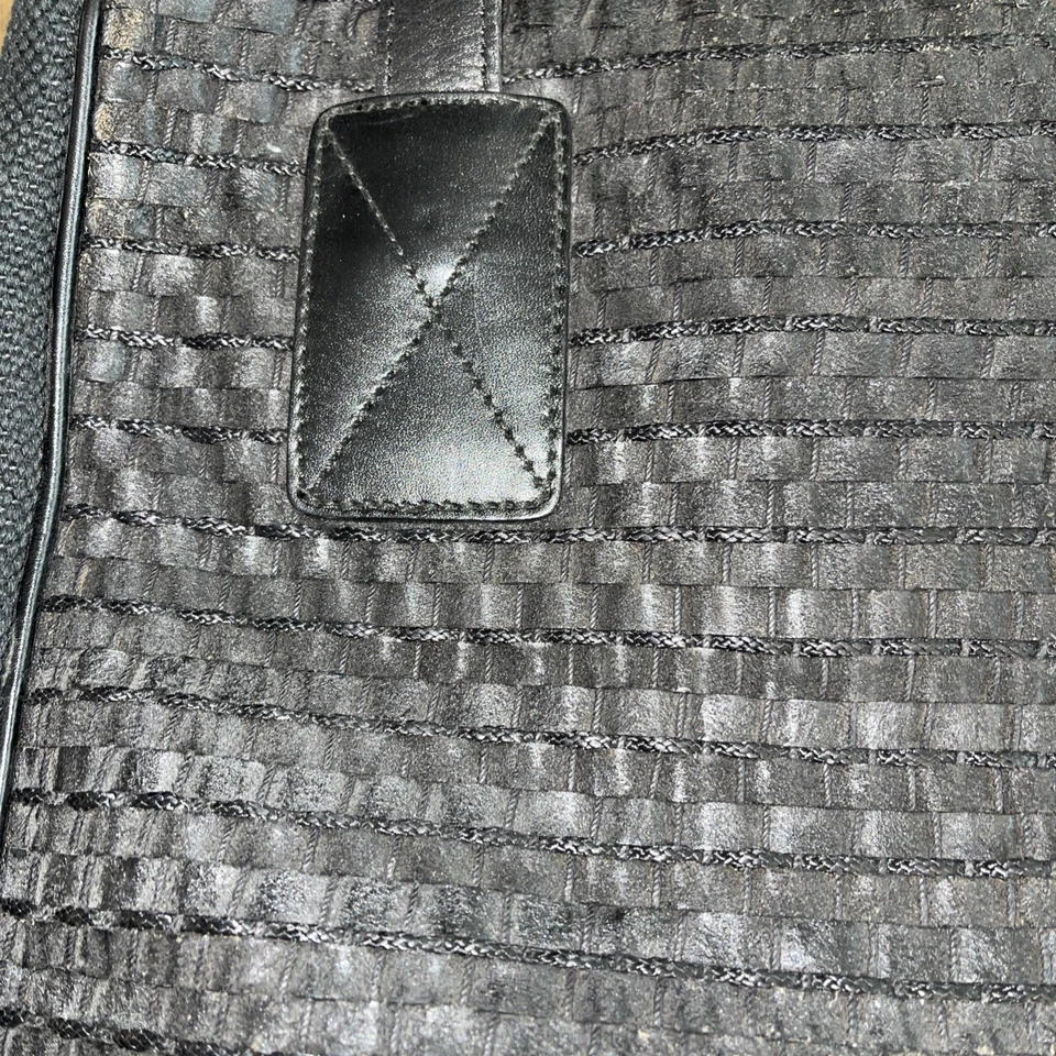 Bolso de Mano Liz Claiborne Grande Negro Lona Cuero Borde Maletín de Hombro Bolso Cartera Foto 3 de 4
