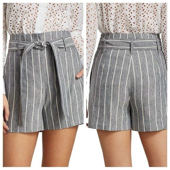 Theory high waist striped linen shorts 4