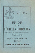 VIEUX PAPIER FISCAUX SUR DOCUMENTS CARTE DE PECHE GUITRES GIRONDE 33 1959