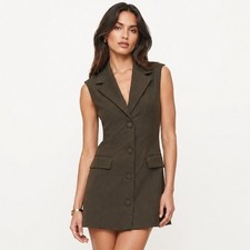 Reformation Acelynn Mini Suit Olive Sleeveless Blazer Mini Dress Wool Size 0