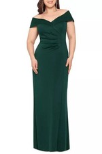 XSCAPE Size 16W Navy Blue Scuba Knit Off-Shoulder Gown Mother Of Bride READ