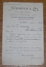 Antique 1904 Billhead Receipt Schorsch & Co Paper Bags Twines 52 54 Grove St. NY