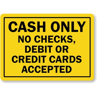 Cash Only Sign Aluminum Weatherproof Outdoor Metal Shop No Checks ...