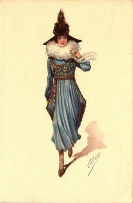 ILLUSTRATOREN - Frau im blauen Kleid und schwarzem Hut