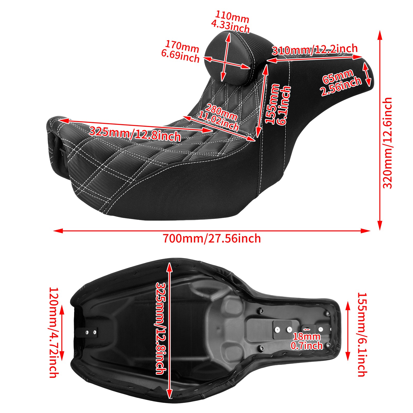 White Lattice Step-Up Stitch Black Seat w/Driver Backrest For Harley Dyna 06-17