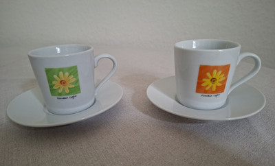 2 Espressotassen und Untertassen - Gelbe Blume ''Essential Coffee''