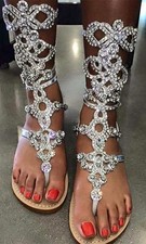 Women's Rhinestone Gladiator Sandals Stylish Flats for Summer Beach Weddings S7