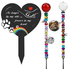 Dog Memorial Grave Stakes with 2 Memorial Plant Sticker - Metal Pets Lover Ce...
