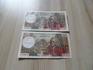 France: lot de 2 billets 10 francs voltaire 1970