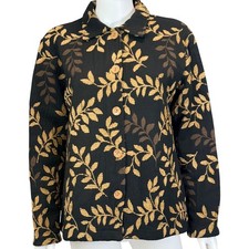Coldwater Creek Jacket Women S Black Tapestry Button Front Leaf Pattern Made USA