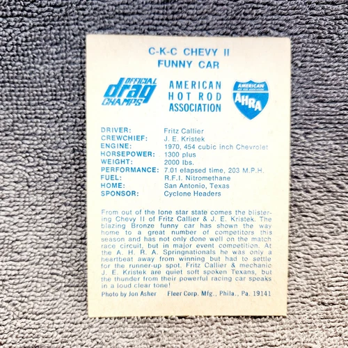 Vintage 1971 AHRA Drag Racing Card. C-K-C Chevy II Funny Car. Fleer. - Picture 2 of 3
