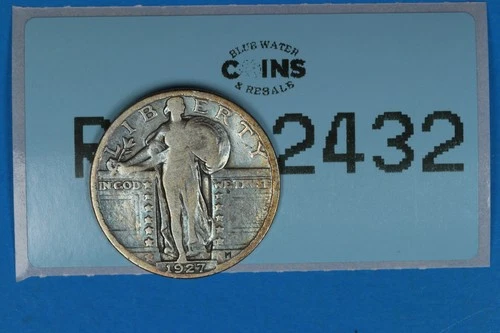 1927 TONED 25C STANDING LIBERTY SILVER QUARTER EARLY US TYPE COIN RAW-2432