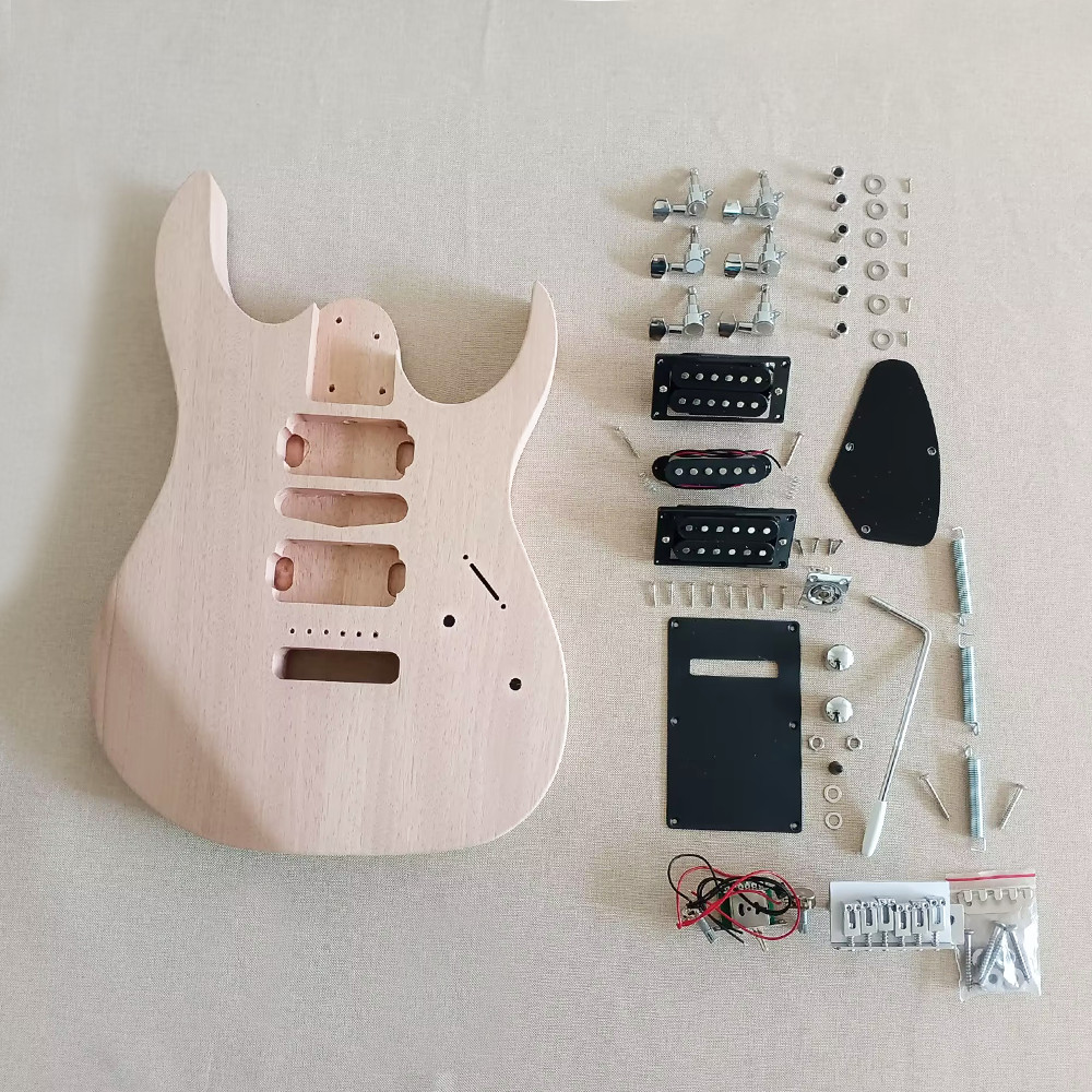 DIY Unfinished 6 String Electric Guitar Kit Mahogany Body Rosewood FB Bolt On
