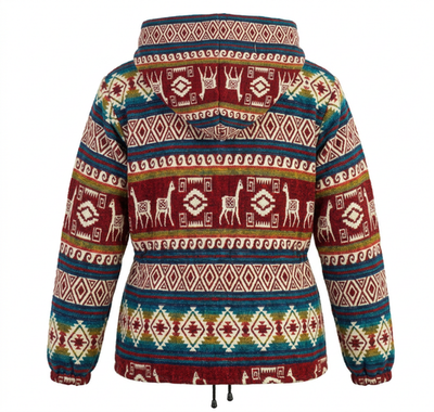 ALPACA WOOL HOODED JACKET M UNISEX WINTER COAT LLAMA PATTERN ANDES