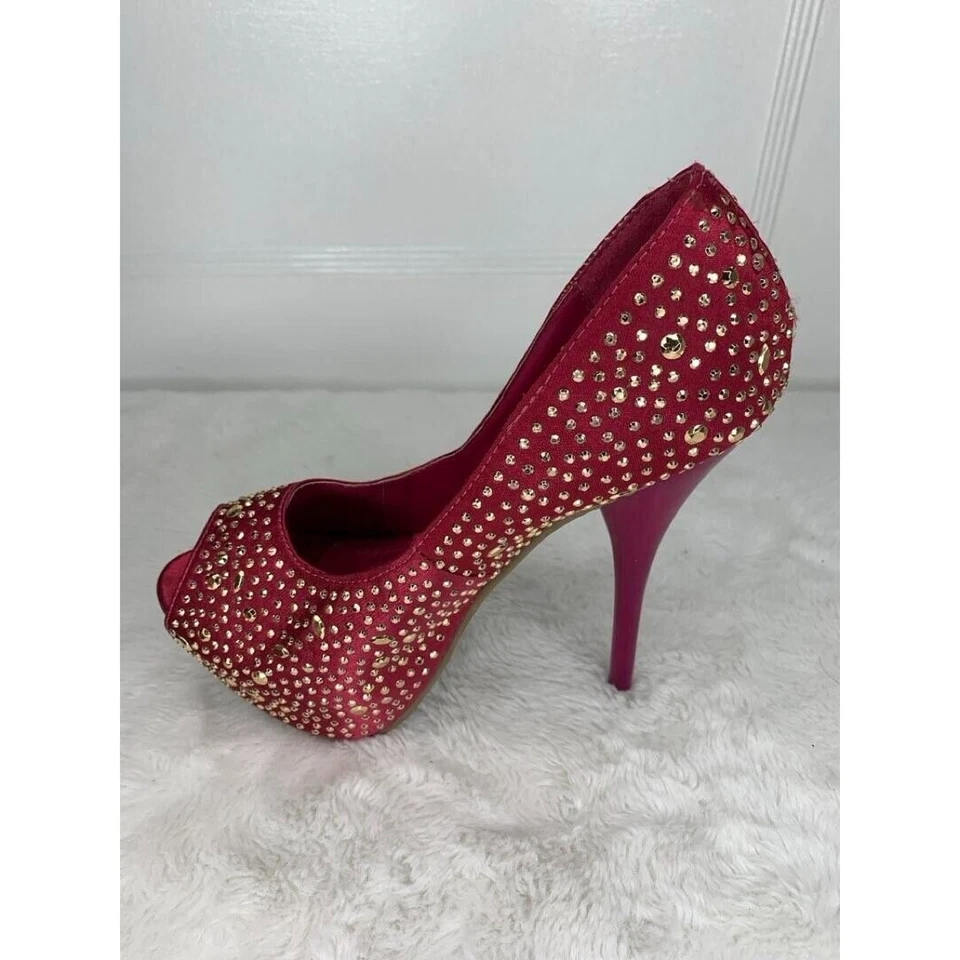 Lilliana Womens Size 7 Red Rhinestone Peep Toe Stiletto High Heels - Image 4 of 4