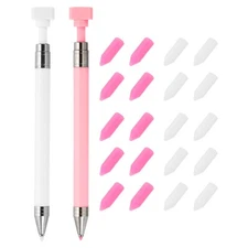 2Pcs Fine Point Diamond Art Pen Diamond Art Accessory with 20Pcs Wax,Pink White