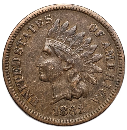 1881 INDIAN CENT VERY FINE, BN FREE USA SHIPPING