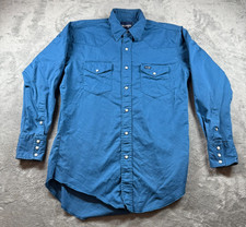 Wrangler Pearl Snap Western Shirt Blue Long Sleeve Mens L Cowboy Rodeo