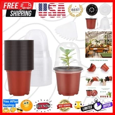 Plant Nursery Pots with Humidity Dome 4" Soft Transparent Plastic Gardening P...