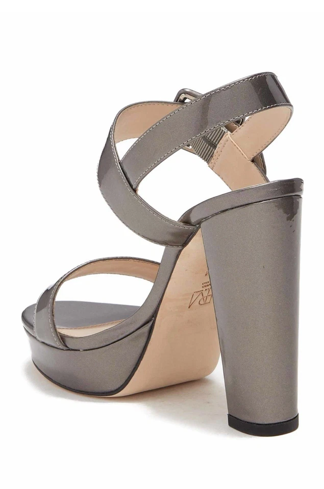 Pelle Moda Paloma Pewter Silver Metallic Patent Leather Platform Sandals 8M $160 - Image 3 of 4