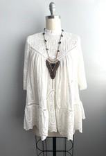 ZIMMERMAN Embroidered Lace Eyelet Cotton Top Blouse TUNIC Babydoll Dress Size M