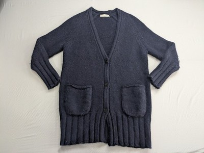 KASH Alpaca/Merino Wool Pocket Cardigan IT 40 V-Neck Navy Ribbed Made in Italy