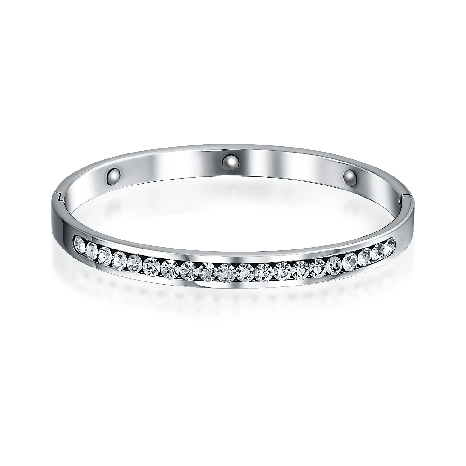 CHANEL Braccialetto impilabile zirconi set canali argento tono oro acciaio inox