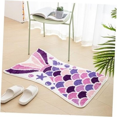 Cute Mermaid Bath Mat Funny Ocean Fish Mermaid Scales Tail Shape Bath Purple