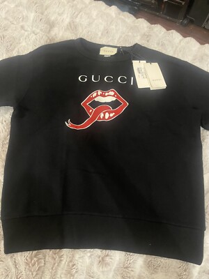 Gucci Lip and Logo Print Cotton Jersey Sweatshirt Sz S NWT | eBay
