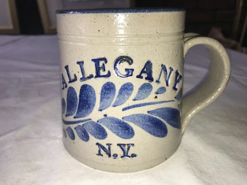 BLUE SALT GLAZE Hand Thrown POTTERY New York ALLEGANY County N.Y. 16oz MUG 4" T