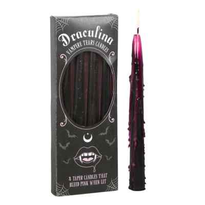 DRACULINA ROSA SCHWARZ VAMPIR TRÄNEN BOX MIT SPITZKERZEN BUBBLEGUM GOTH