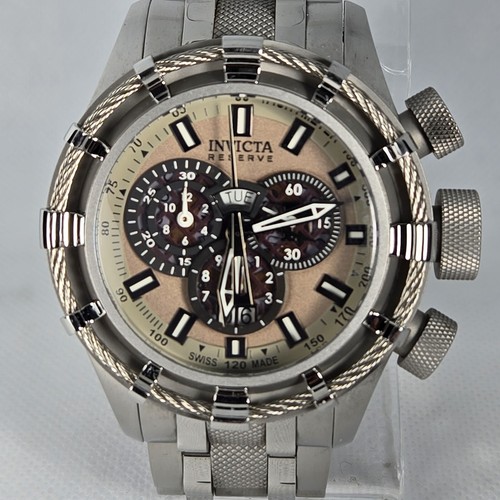 INVICTA RESERVE CHRONOGRAPH SWISS MADE WR 200M STAINLESS STEEL BEIGE DIAL 50mm 