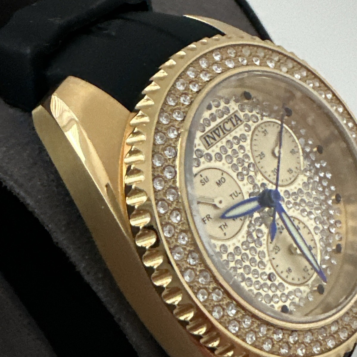 Invicta Angel Crystal Gold Dial Black Silicone Ladies Watch 