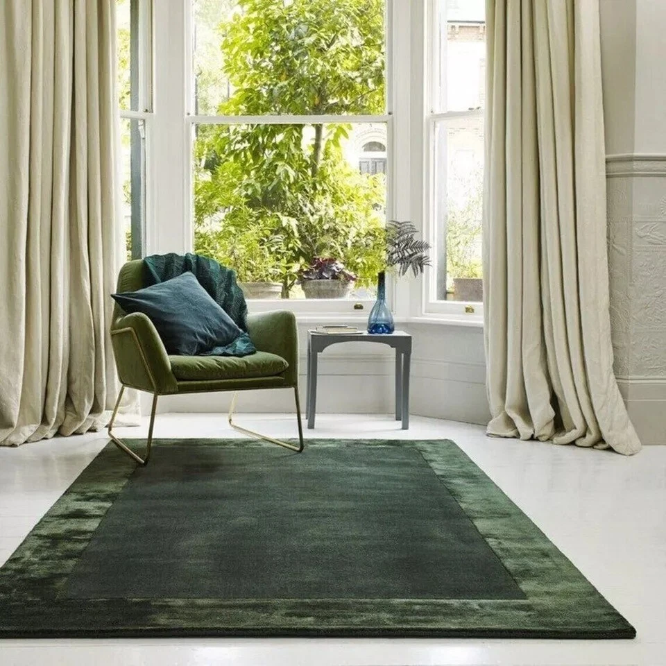Green Wool & Silk Handmade Hand Tufted Rug Living Room Bedroom Carpet Rugs - Image 2 of 4