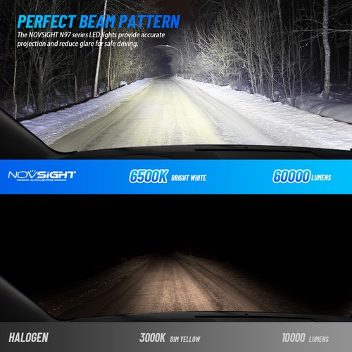 NOVSIGHT H11 H9 H8 LED Headlight Bulbs Super Bright High/Low Beam 60000LM 240W - Picture 4 of 10